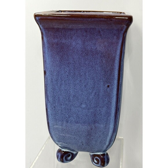 Ceramic Pottery Glazed Square Footed Vase Y2K Beaufort, NC Unsigned * Tiny Flaw - Picture 3 of 12